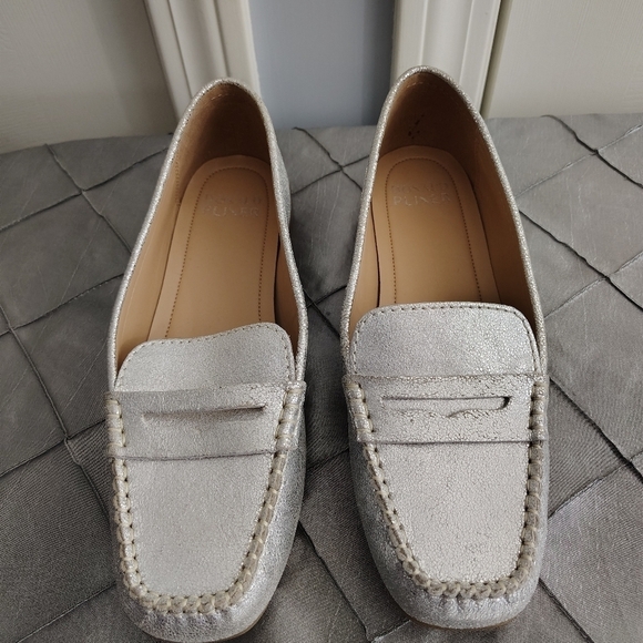 Donald Pliner Silver Penny loafers Binah 9M - Picture 3 of 11